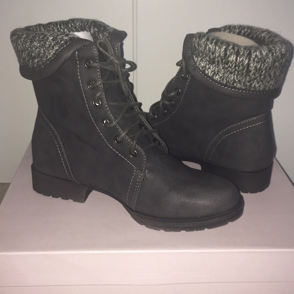 Gray combat boots